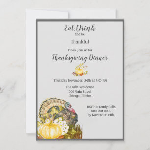 Invitation Manger Boire et être reconnaissant Dîner de Thanks