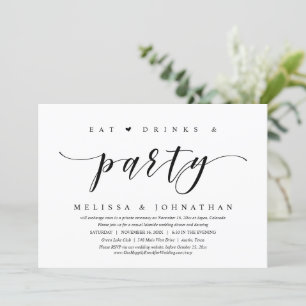 Invitation Manger, Boire et Faire la Fête, Mariage en Intime 