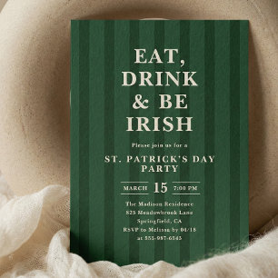 Invitation Manger Boire Être Irlandais Fête de la Saint-Patri