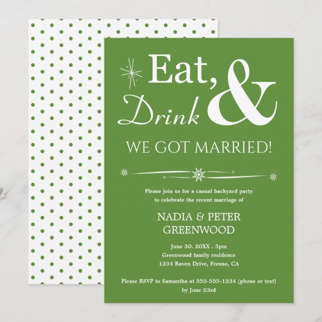 Invitation Manger Boire Nous sommes mariés Fuite de noces Fêt (Devant / Derrière)