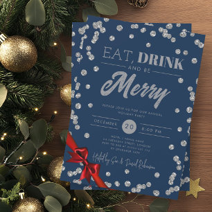 Invitation Manger, Boire Parties scintillant d'argent Xmas Ru