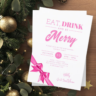 Invitation Manger Moderne, Boire Soyez Joyeux Xmas Ruban Rose