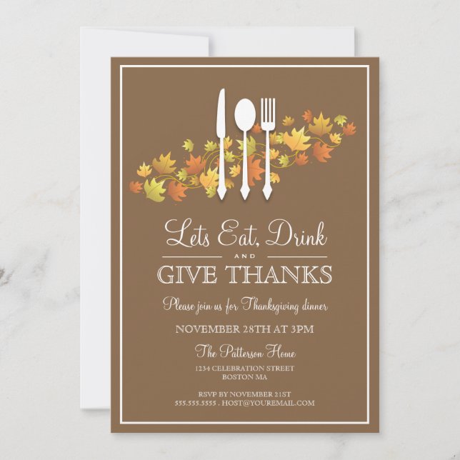 Invitation Mangez Boire & Donnez Merci Thanksgiving Dinner Pa (Devant)