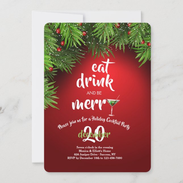 Invitation Mangez Boire et être Joyeux Noël Fête (Devant)