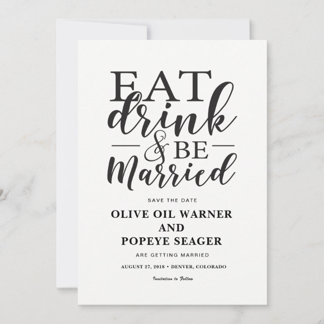 Invitation Mangez boire et être marié Mariage Enregistrer la  (Devant)
