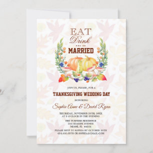 Invitation Mangez Boire et être MARIÉ Thanksgiving Mariage
