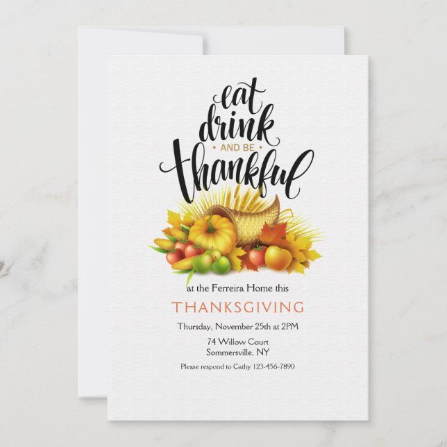 Invitation Mangez Boire et être Thanksgiving (Devant)