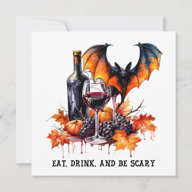 Invitation Mangez Boire et soyez effrayant Automne Halloween  (Devant)