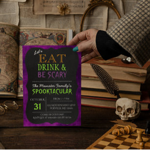 Invitation Mangez Boire et soyez effrayant Purple Halloween I