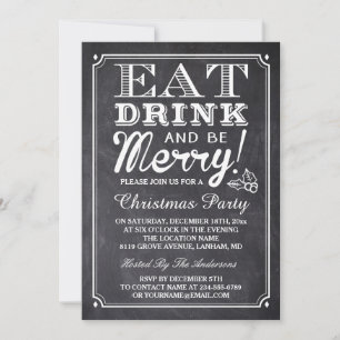 Invitation Mangez Boire et Soyez Joyeux Chalkboard Fête de No