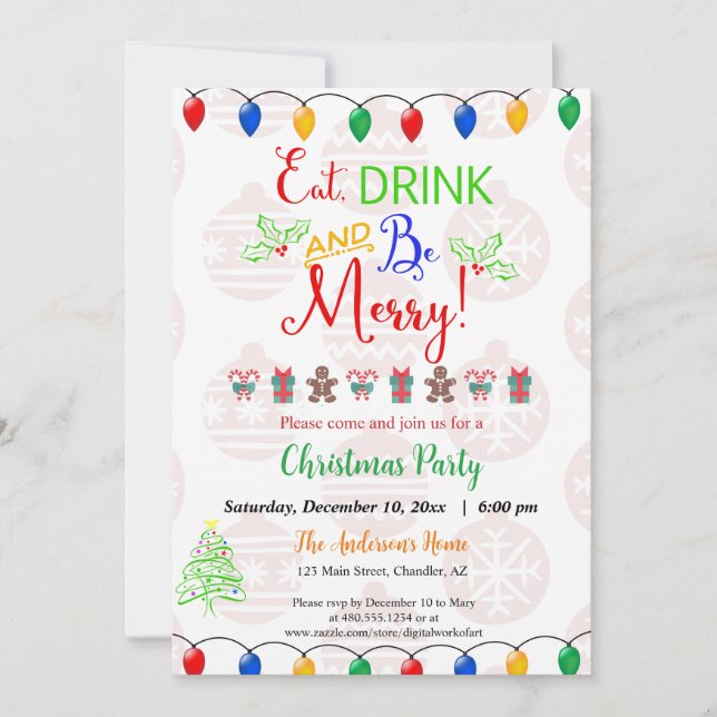 Invitation Mangez Boire et Soyez Joyeux Noël Fête (Devant)