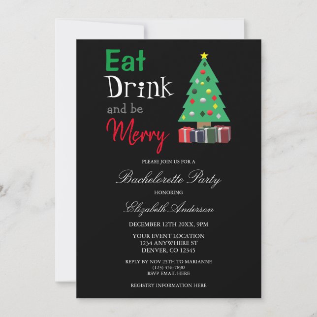 Invitation Mangez Boire Et Soyez Merry Bachelorette Invitatio (Devant)