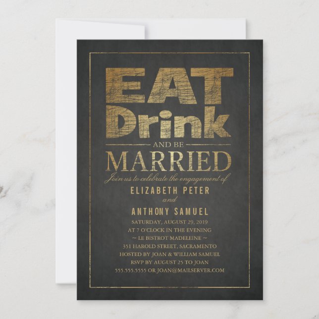 Invitation Mangez Boire Gold Effet Funny Engagement Party (Devant)