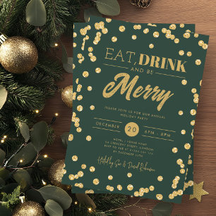 Invitation Mangez Boire Gold Green Parties scintillant vacanc