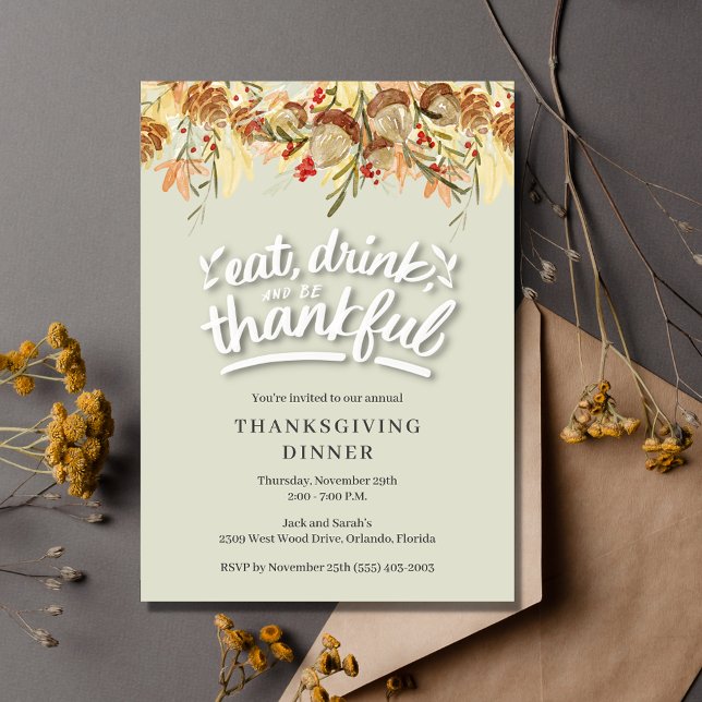 Invitation Mangez Boire Soyez Heureux Thanksgiving (Créateur téléchargé)