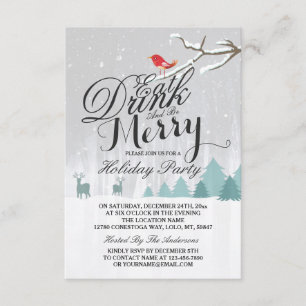 Invitation Mangez Boire & Soyez Joyeux Cerf de Neige Fête