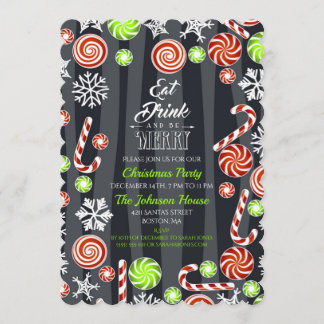 Invitation Mangez Boire Soyez Joyeux Noël Bonbons Flammes de 