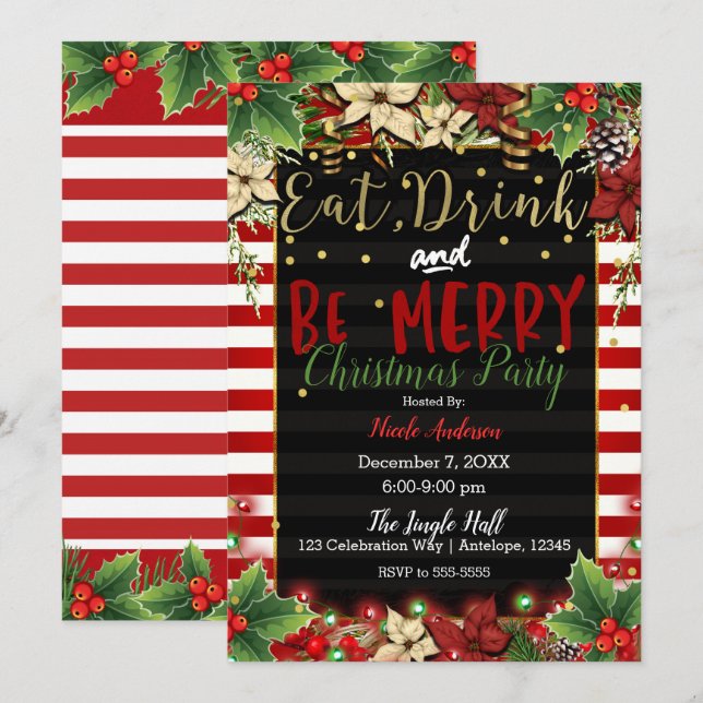 Invitation Mangez Boire & Soyez Joyeux Noël Fête (Devant / Derrière)