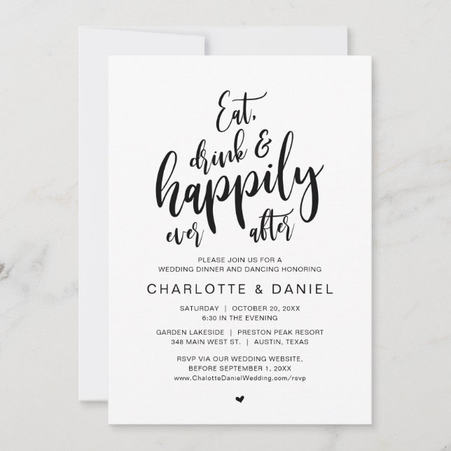 Invitation Mangez, buvez et heureux après, dîner Mariage (Devant)