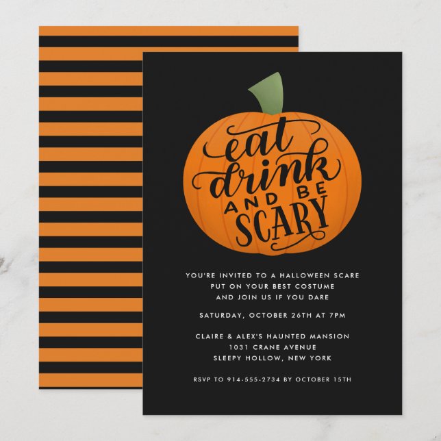 Invitation Mangez, buvez et soyez Citrouille d'Halloween (Devant / Derrière)