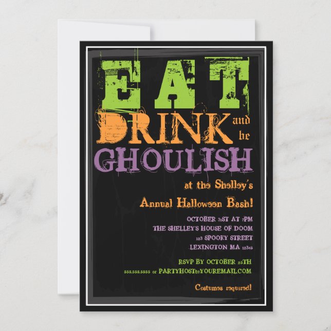 Invitation Mangez, Buvez Et Soyez Ghoulish ! Fête d'Halloween (Devant)