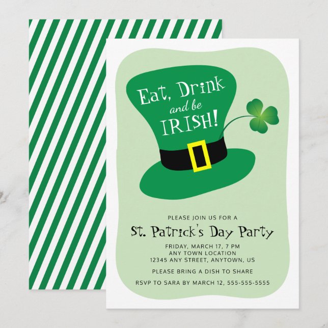 Invitation Mangez, buvez et soyez irlandais St. Patrick's Day (Devant / Derrière)