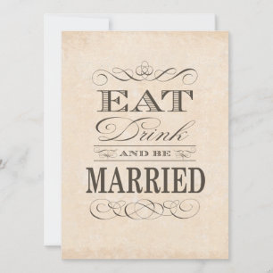 Invitation Mangez, buvez et soyez marié Vintage Style Mariage