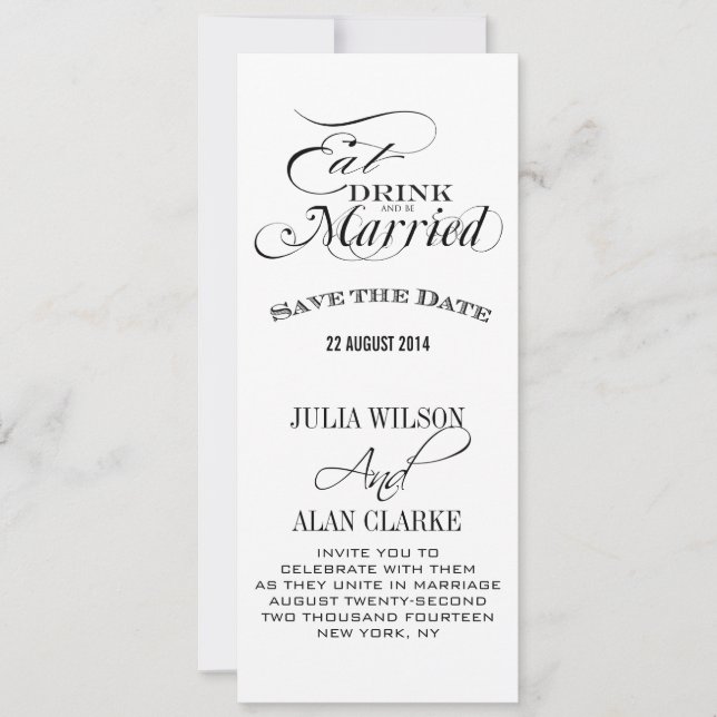 Invitation Mangez, buvez et soyez mariés Sauvegardez les cart (Devant)