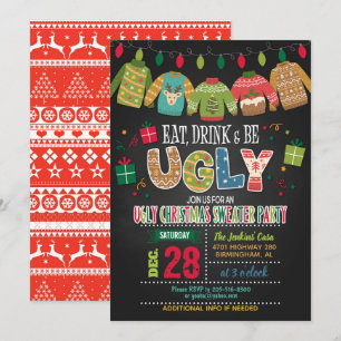 Invitation Mangez, buvez et soyez moche fête de Noël