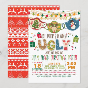 Invitation Mangez, buvez et soyez moches - Masque moche Noël 