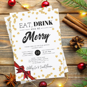 Invitation Mangez, Buvez Soyez Joyeux Parties scintillant d'o
