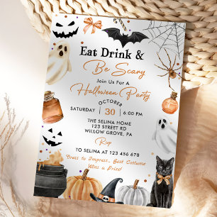 Invitation Mangez des boissons et soyez effrayant Citrouille 