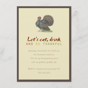 Invitation Mangez la boisson soit thanksgiving vintage