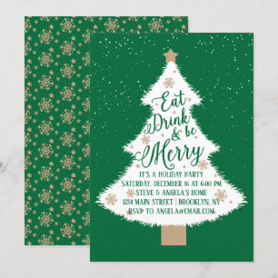 Invitation Mangez un verre et soyez joyeux Green Christmas Tr