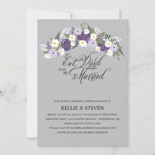 Invitation Mangez un verre et soyez marié, une germe de fleur (Devant)