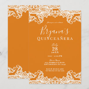 Invitation Mango orange et dentelle blanche Elegant Quinceañe