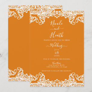 Invitation Mango orange et dentelle blanche Mariage élégant
