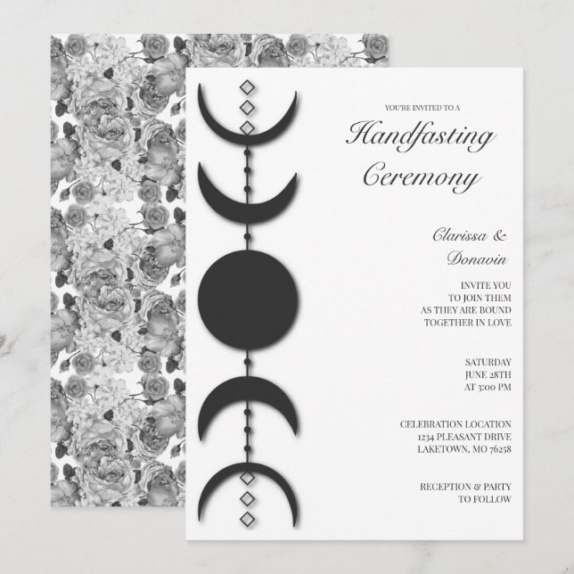 Invitation Manipulation de la phase Black & White Boho Moon (Devant / Derrière)