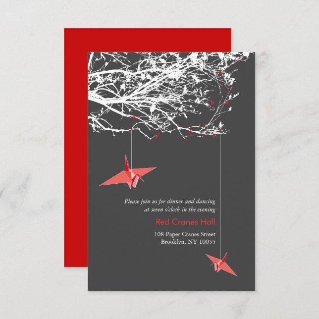 Invitation Manipuler Des Grues En Papier Sur Les Branches Réc (Devant / Derrière)