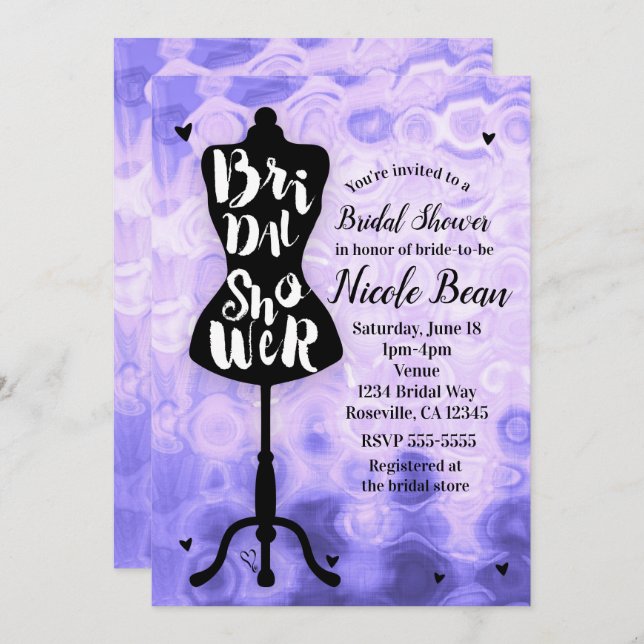 Invitation Mannequin moderne Glam Mode violet Fête des mariée (Devant / Derrière)