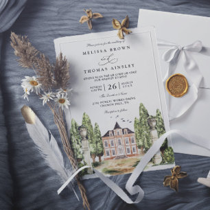 Invitation Manoir Anglais Aquarelle Vintage Mariage Élégant