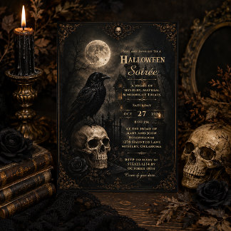 Invitation Manoir de crâne de corbeau gothique sombre pour so