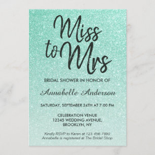 Invitation Manque à Mme Mint Green Gold Parties scintillant F