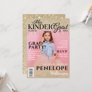 Invitation Manque Kinder Grad Gold Parties scintillant de la 