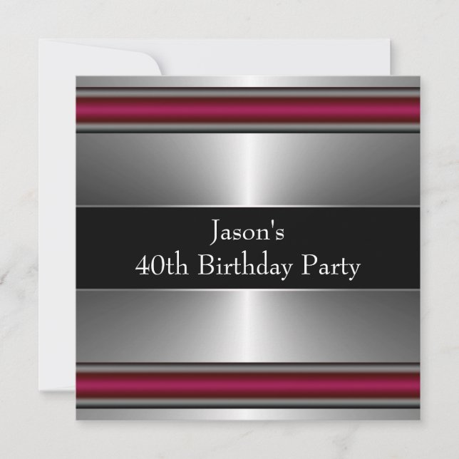 Invitation Mans Black Red Silver Classy 40e fête d'anniversai (Devant)
