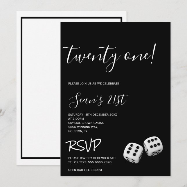 Invitation Man's Casino 21e fête d'anniversaire (Devant / Derrière)