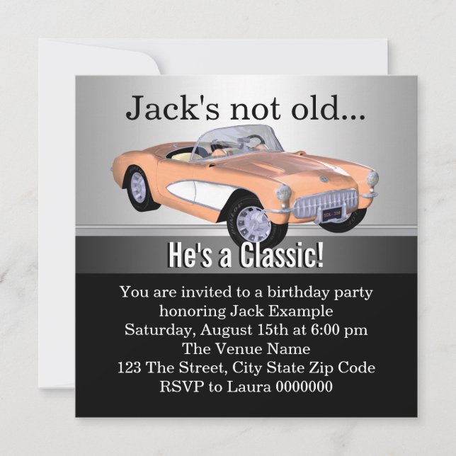 Invitation Mans Classic Voiture Fête d'anniversaire (Devant)