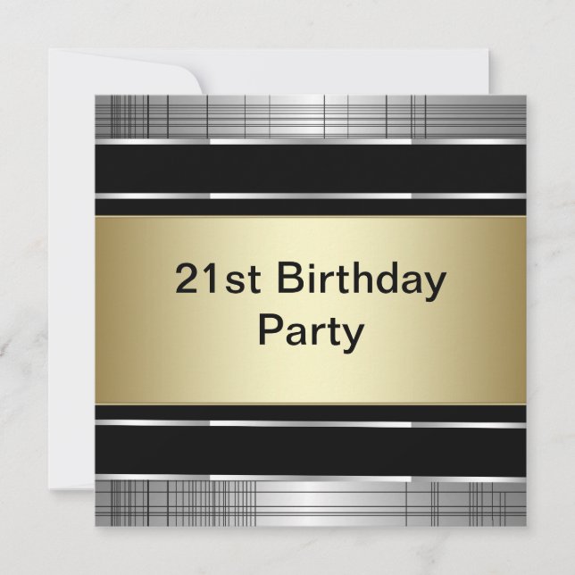 Invitation Mans Classy Black Silver Gold 21e fête d'anniversa (Devant)