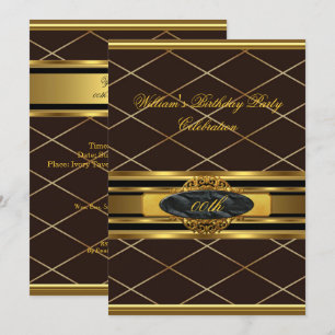 Invitation Mans Elégant Brown Gold Anniversaire Hommes