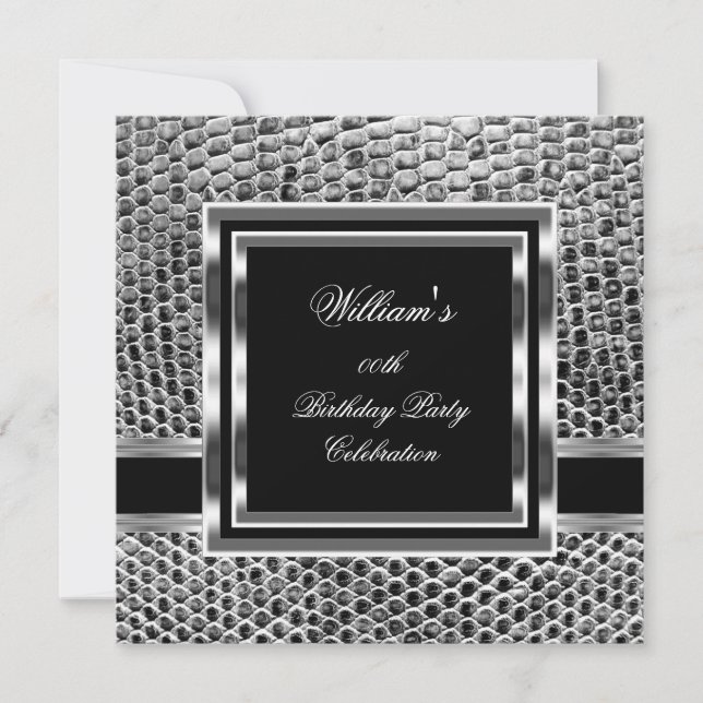 Invitation Mans Elégant Noir Argent Anniversaire Hommes (Devant)